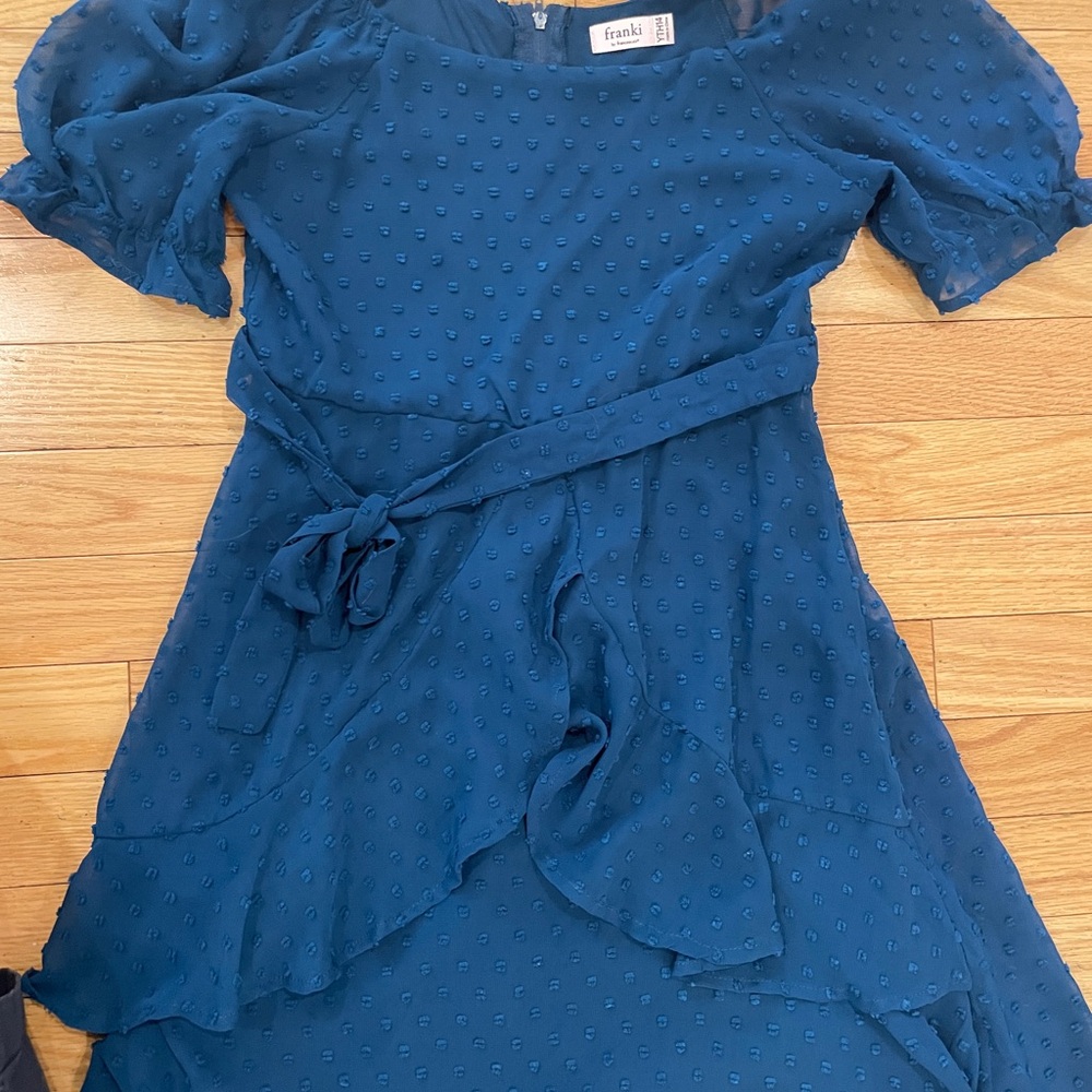 Charming Blue Kids Dress with Waist Tie